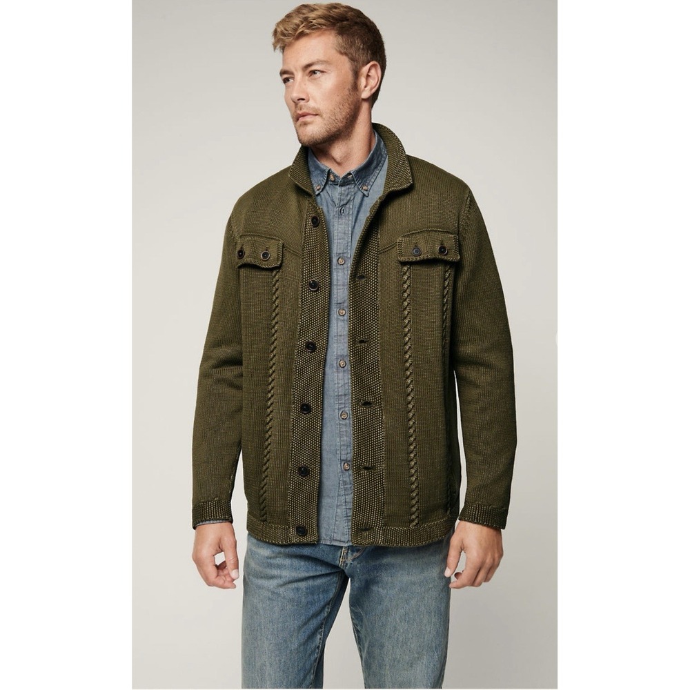 Overland Mason Cotton‎ Cardigan Mens Size Large Olive Green Button Knit